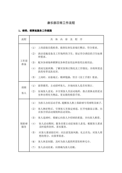康乐部日常工作流程