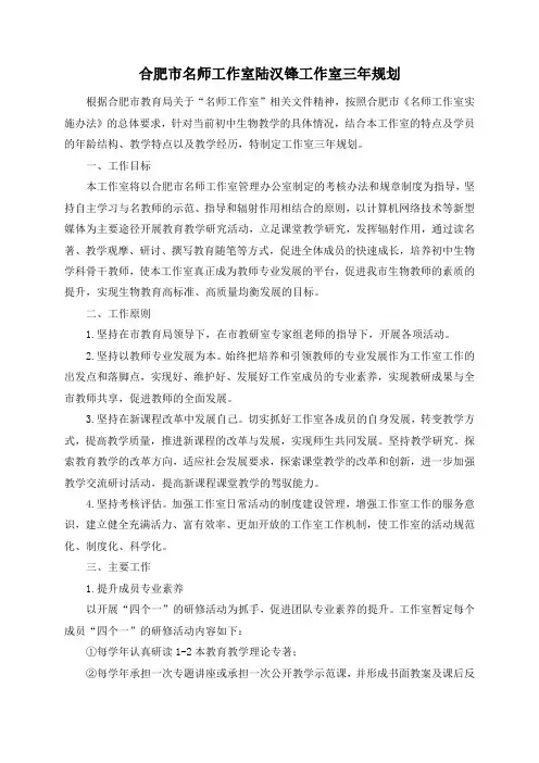名师工作室三年规划