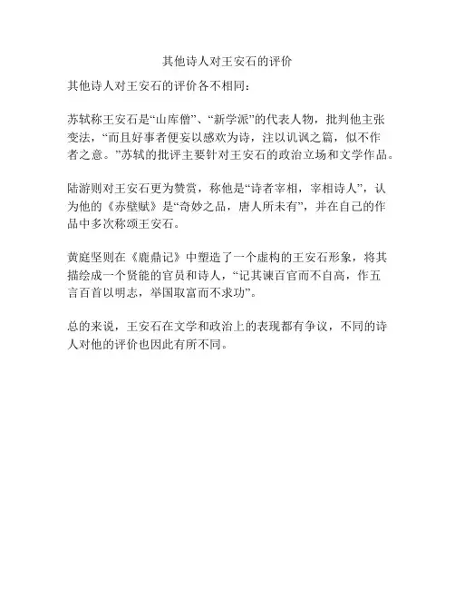 其他诗人对王安石的评价