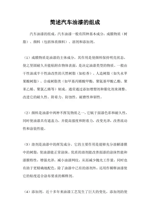 简述汽车油漆的组成