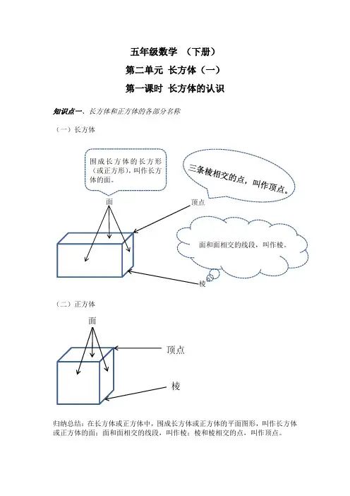 五年级数学 (下册) 第二单元 长方体的认识
