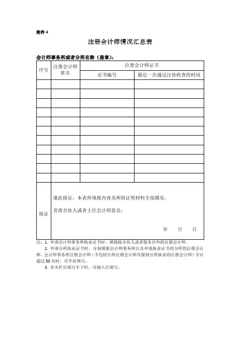 注册会计师情况汇总表