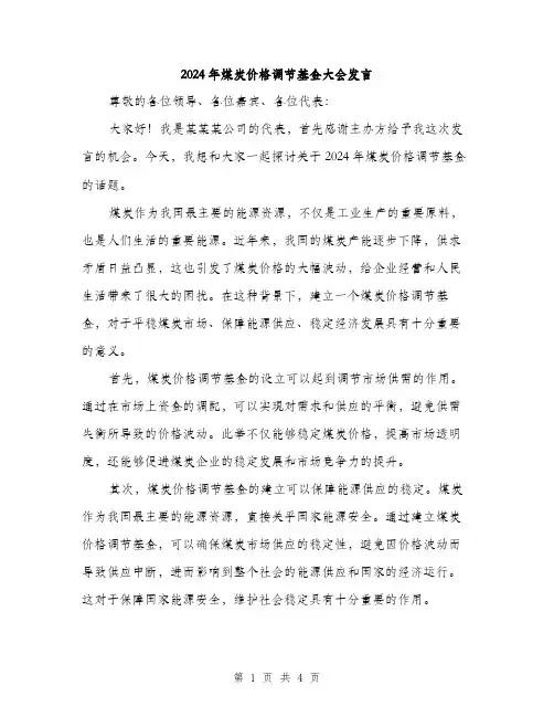 2024年煤炭价格调节基金大会发言（2篇）