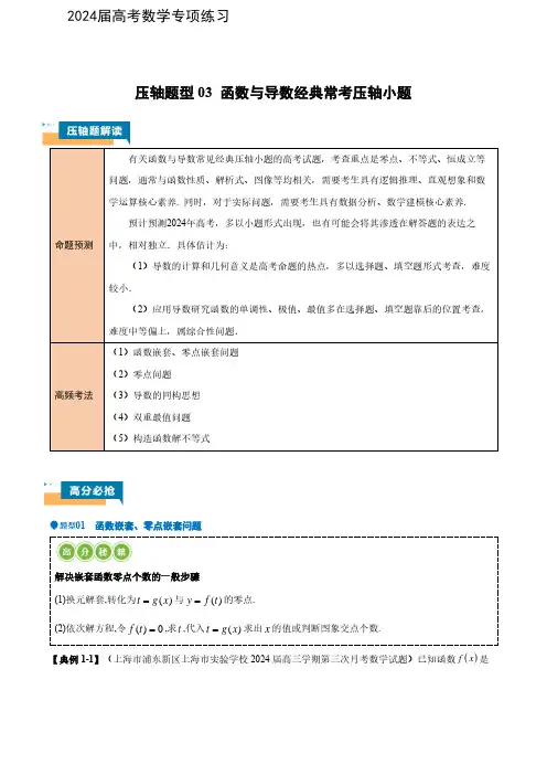 2024届高考数学专项练习压轴题型03 函数与导数经典常考压轴小题(解析版)
