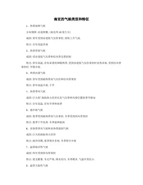 南亚的气候类型和特征