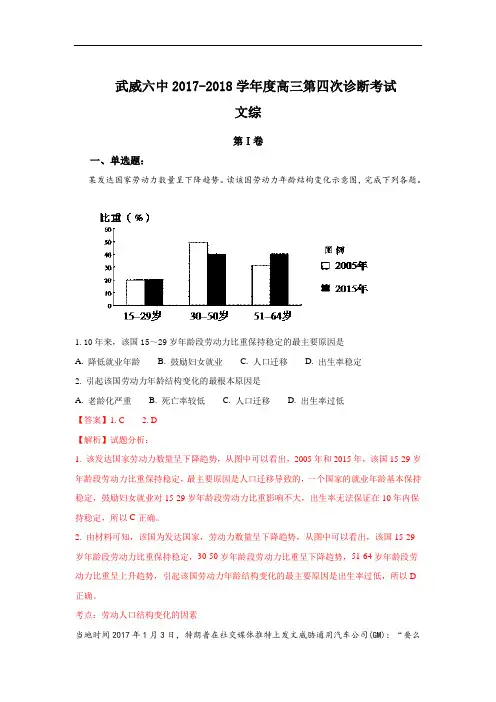 甘肃省武威市第六中学2018届高三下学期第四次诊断考试地理试题+Word版含解析