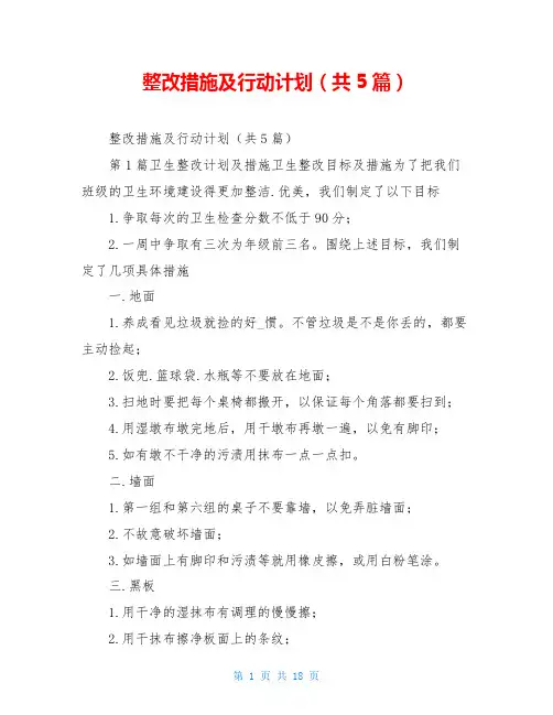整改措施及行动计划(共5篇)