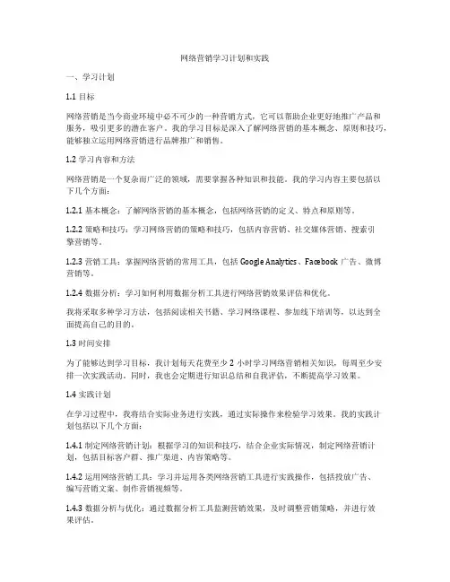 网络营销学习计划和实践