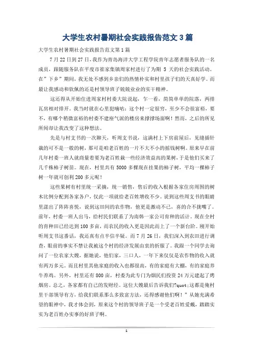 大学生农村暑期社会实践报告范文3篇