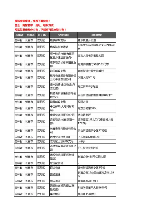 新版吉林省长春市双阳区托运企业公司商家户名录单联系方式地址大全77家