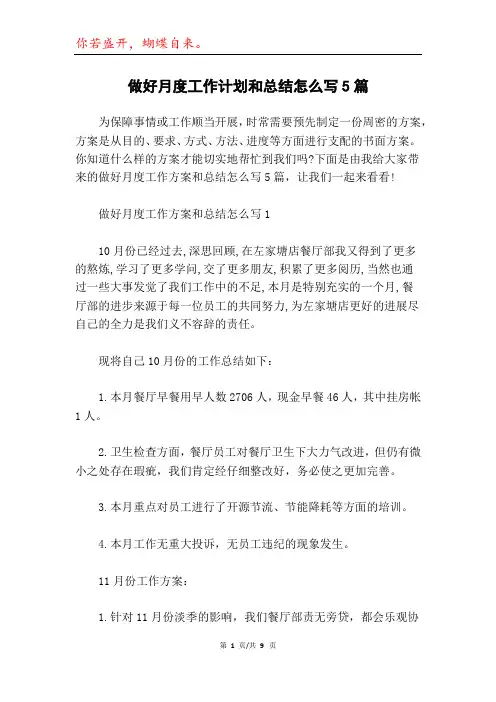 做好月度工作计划和总结怎么写5篇