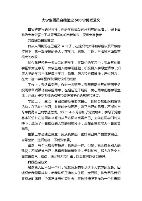 大学生团员自我鉴定500字优秀范文