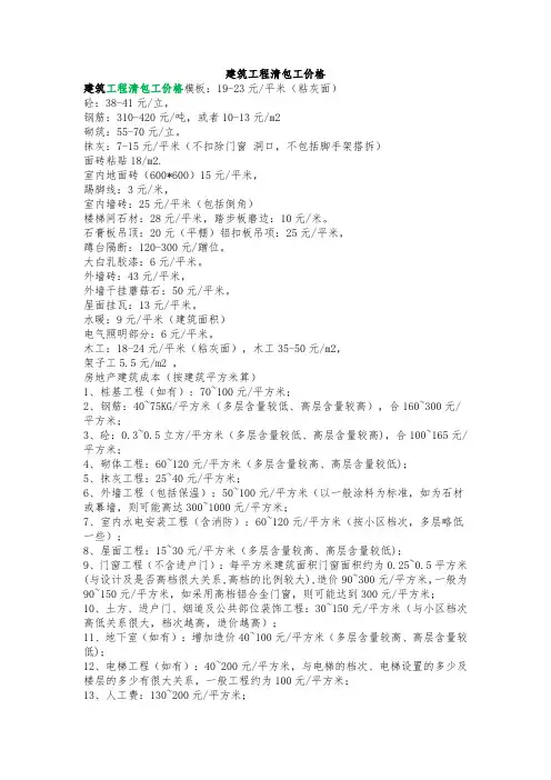 土建清包工单价