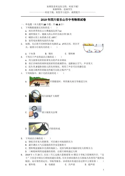四川省乐山市2019年中考物理真题试题(含解析) (1)