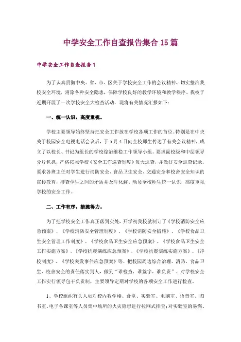 中学安全工作自查报告集合15篇
