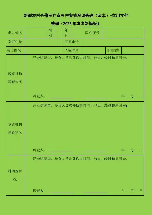 新型农村合作医疗意外伤害情况调查表(范本)-实用文件整理(2022年参考新模板)