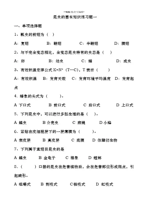 昆虫的基本知识练习题