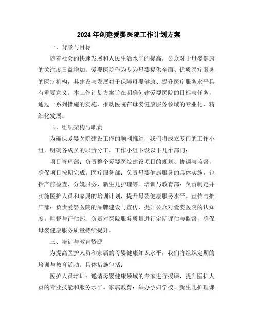 2024年创建爱婴医院工作计划方案