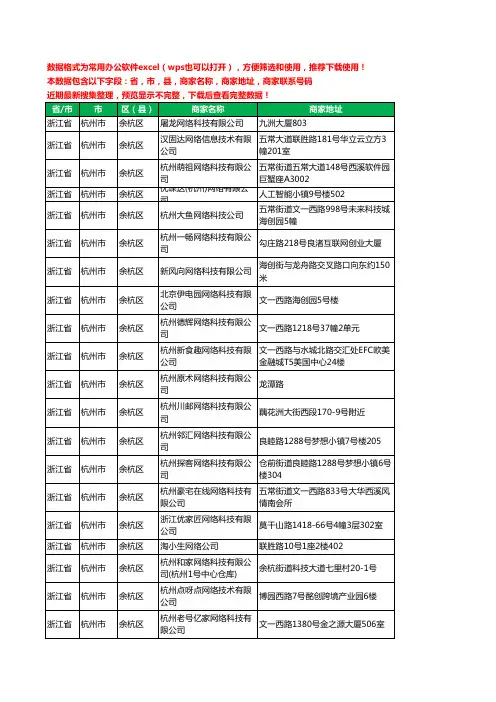 2020新版浙江省杭州市余杭区网络技术有限公司工商企业公司商家名录名单黄页联系电话号码地址大全244家