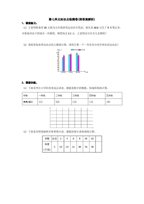 【三套试卷】【北师大版】小学五年级数学下册第七单元练习试题(含答案)