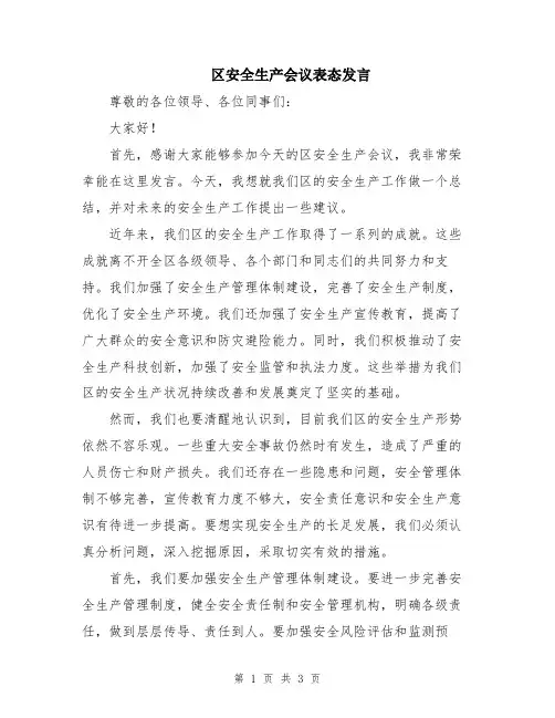 区安全生产会议表态发言