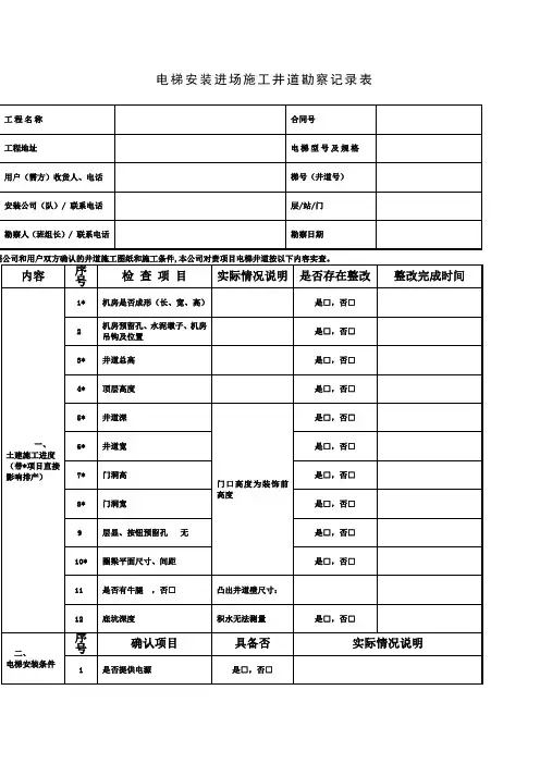 电梯井道勘察记录