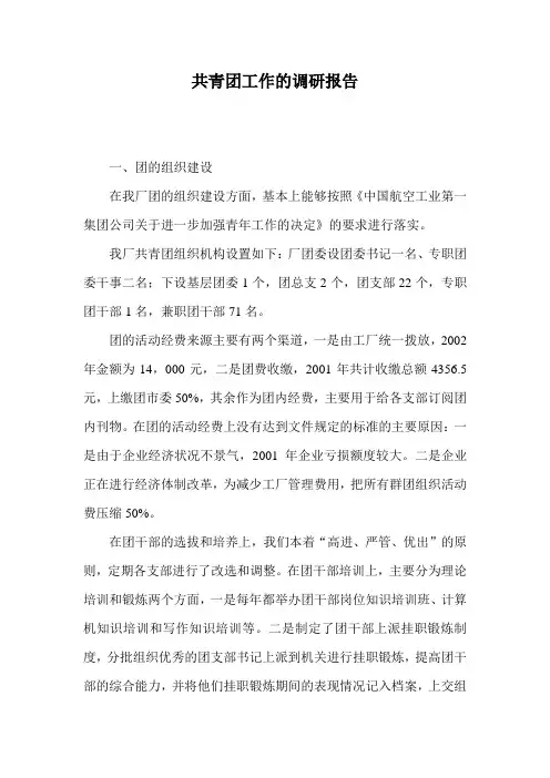 共青团工作的调研报告