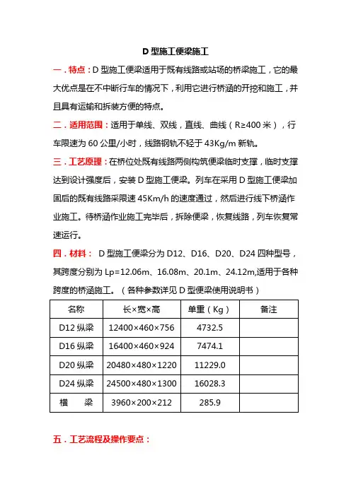 D型施工便梁工法