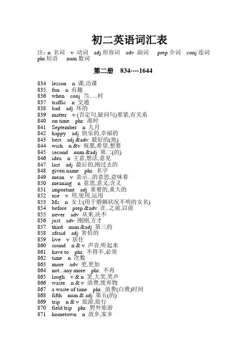 初2英语词汇表