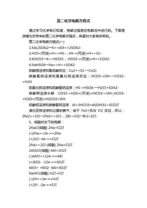 高二化学电解方程式