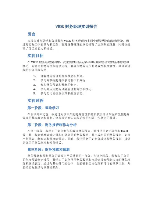vbse财务经理实训报告