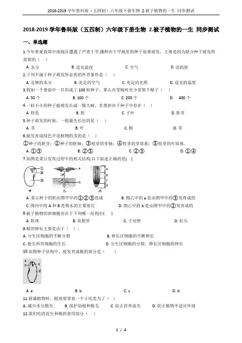 2018-2019学年鲁科版(五四制)六年级下册生物 2.被子植物的一生 同步测试