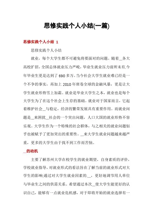 思修实践个人小结(一篇)