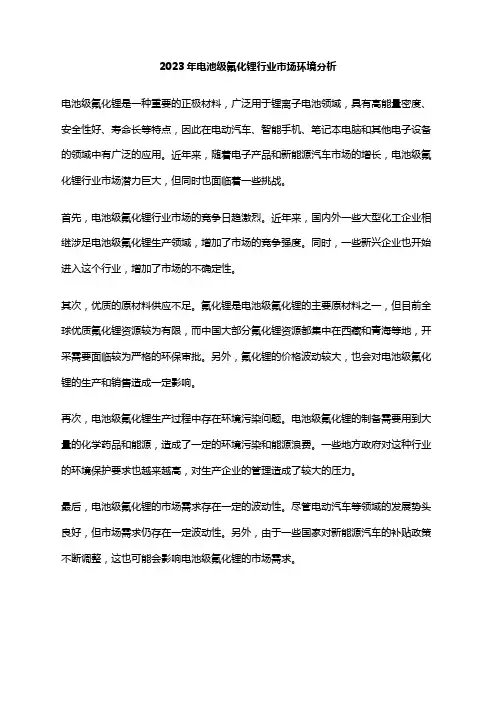 2023年电池级氟化锂行业市场环境分析