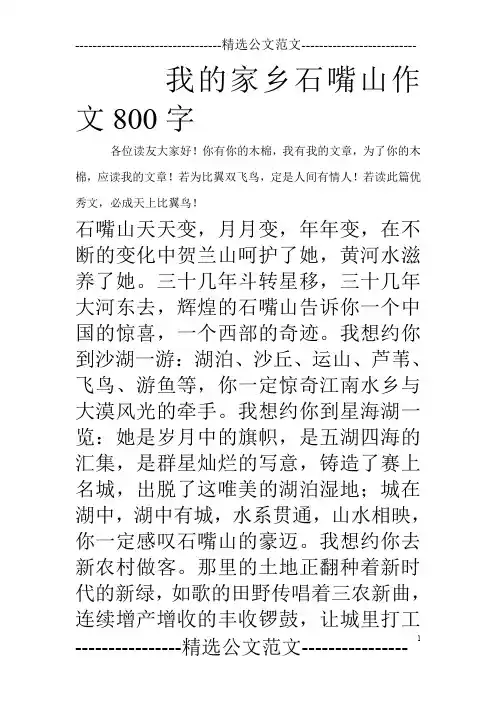 我的家乡石嘴山作文800字