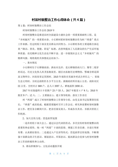 村容村貌整治工作心得体会（共4篇）