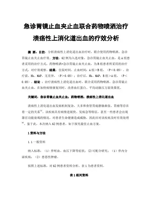 急诊胃镜止血夹止血联合药物喷洒治疗溃疡性上消化道出血的疗效分析
