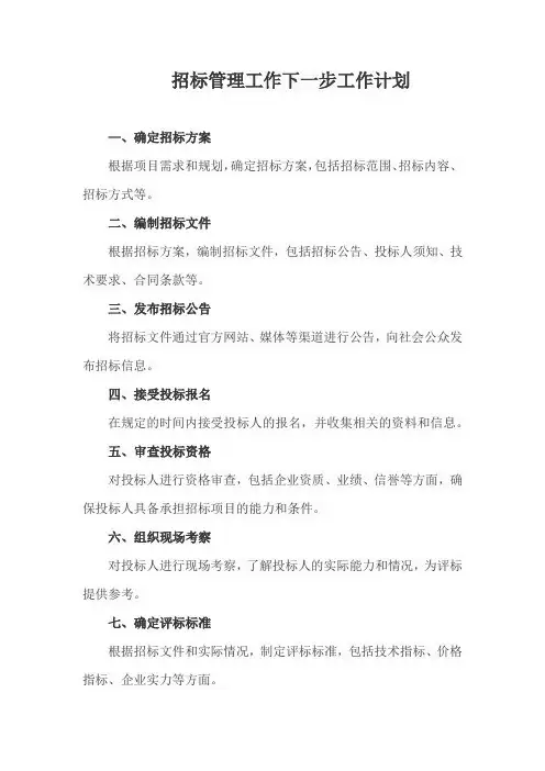 招标管理工作下一步工作计划