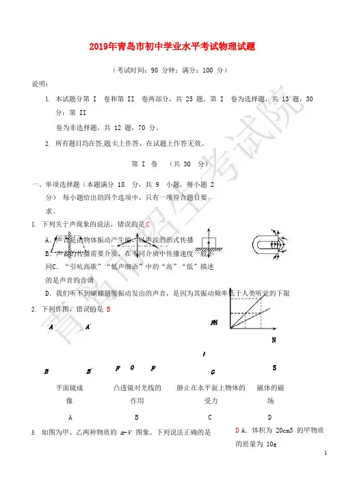 山东省青岛市2019年中考物理真题试题