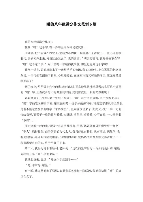 暖的八年级满分作文范例5篇