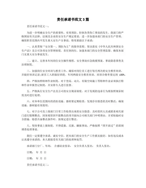 责任承诺书范文3篇
