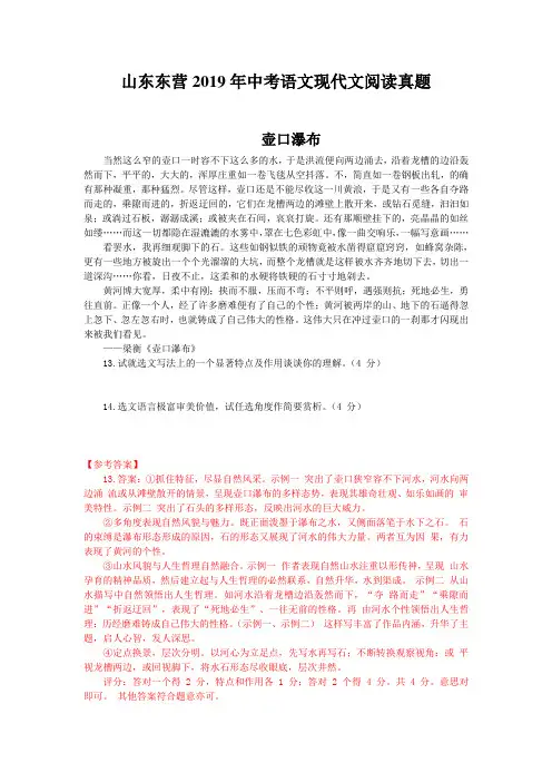 山东东营2019年中考语文现代文阅读真题