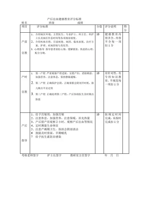 产后出血健康教育评分标准