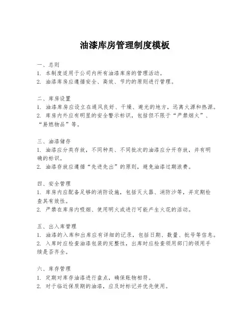 油漆库房管理制度模板