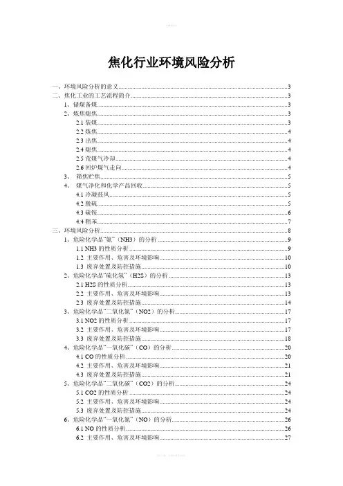 焦化行业环境风险分析