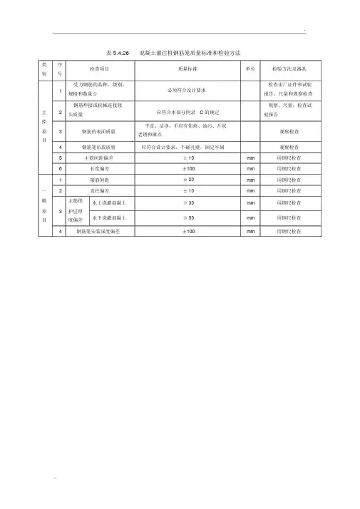 混凝土灌注桩钢筋笼质量标准和检验方法