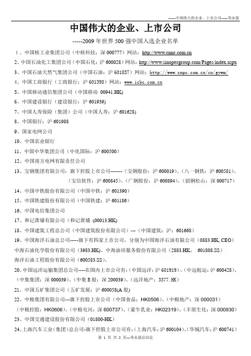 中国伟大的企业及上市公司