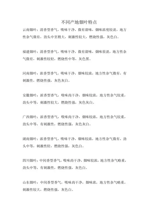 不同产地烟叶特点