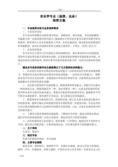 音乐学专业(函授、业余)