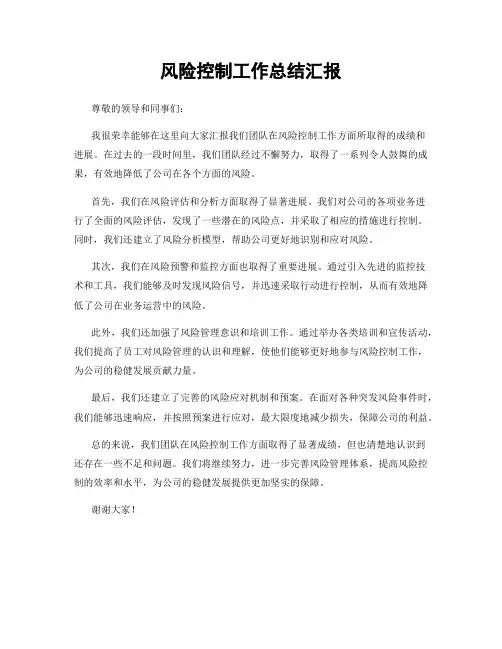 风险控制工作总结汇报